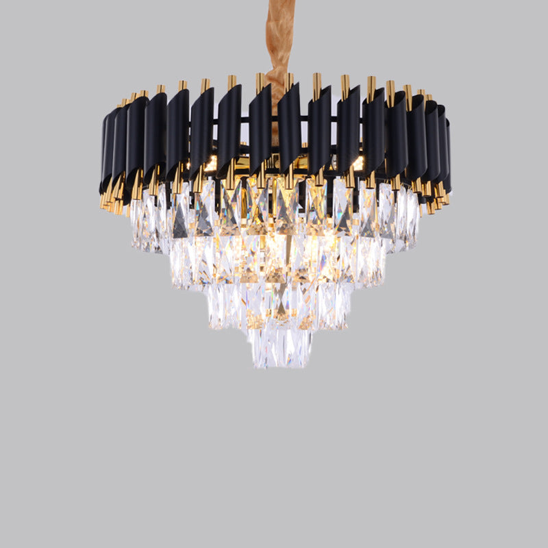 Lustre de luxe en cristal noir et doré