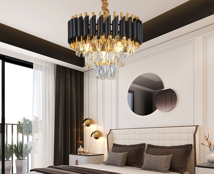 Lustre de luxe en cristal noir et doré