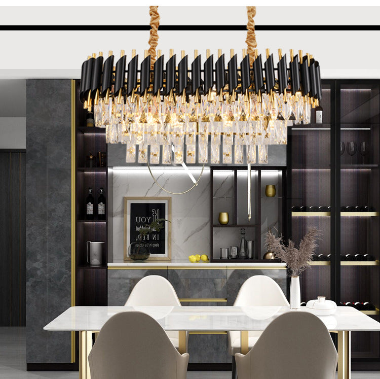 Lustre de luxe en cristal noir et doré