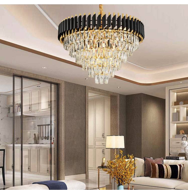 Lustre de luxe en cristal noir et doré