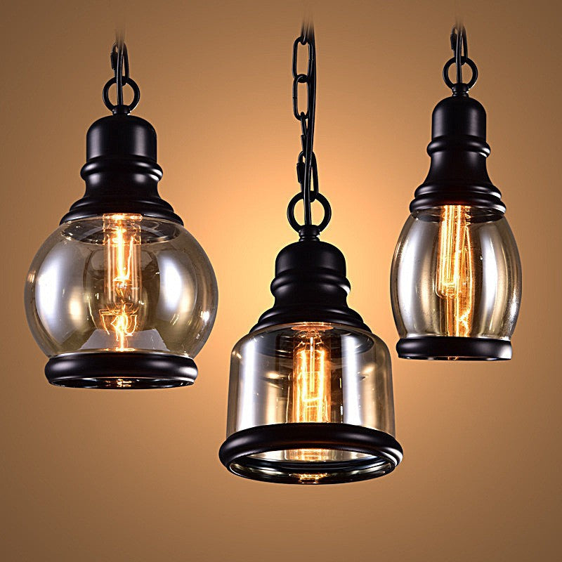 Industrial Black Amber Tapered Glass Pendant Light for Modern Interiors