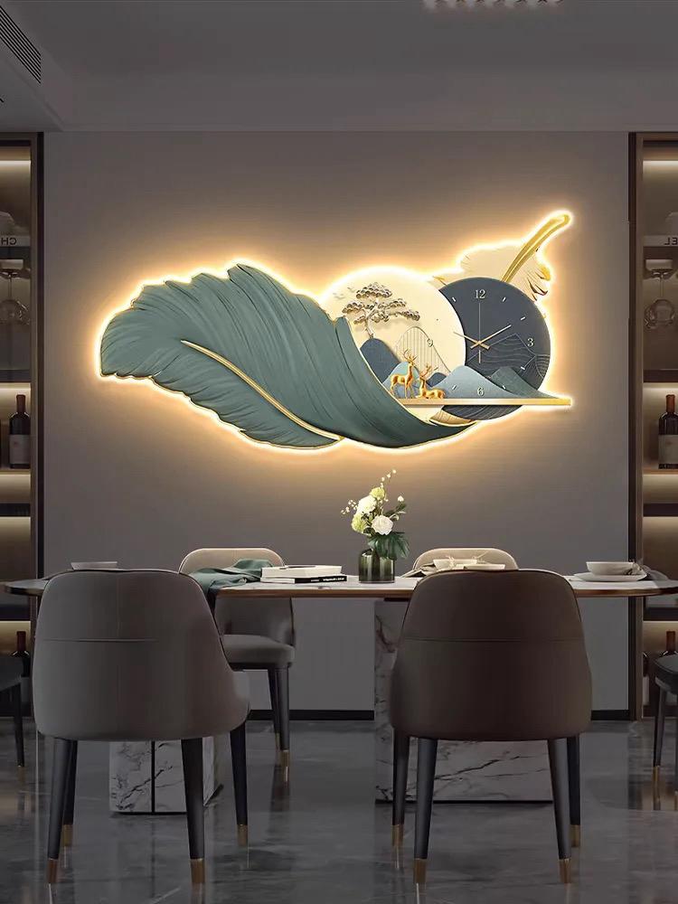 Feathery LED Wall Art - Elegant 3D Wall Hanging Sculpture with In-built Clock for Modern Décor