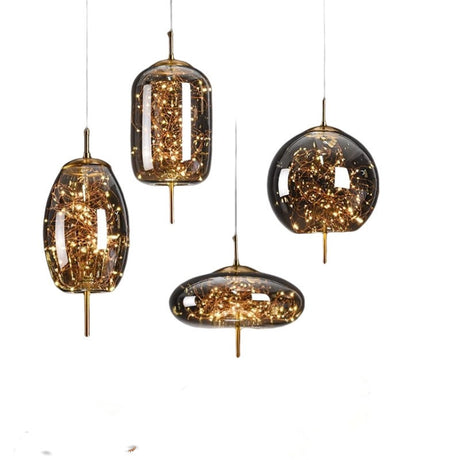 Elegant Amber Glass Pendant Light with Vintage Metal Finish - Perfect for Modern Home Décor